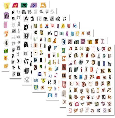 ARYIMYDP 7 Fogli 481 Pezzi Adesivi Lettere Alfabeto,Etichette Adesive con Lettere,Stile Letterale retrò, Ideale per Decorare Agende, Computer e altri Oggetti