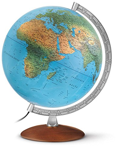 DP 3010: Leuchtglobus 30 cm, klassische Doppelbildkartografie, silberfarbener Metallmeridian, Echtholzfuß (Klassischer Globus)