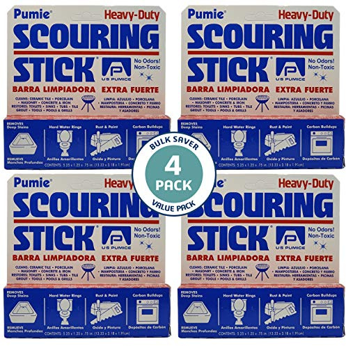 PUMIE Heavy Duty Pumice Scouring Stick (4 Pack) - Extra Strong Pumice Cleaning Stone for Bathroom, Kitchen, Grill - Scouring Stick for Cleaning Pool, Rust, Stains & Hard Water Rings