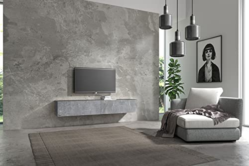 Wuun® TV Lowboard TV Board hängend I 100cm-280cm I Hängeschrank Wohnwand/Somero I Schwarz-Matt/Beton-Optik I 180cm