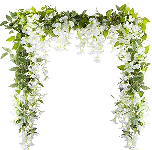VINFUTUR 5×200cm Kunstblumen Glyzinien Künstliche Glyziniengirlande Künstliche Blumengirlande Wisteria Hängende Künstliche Blumen Blauregen für Zuhause Hochzeit Party Garten Dekoration
