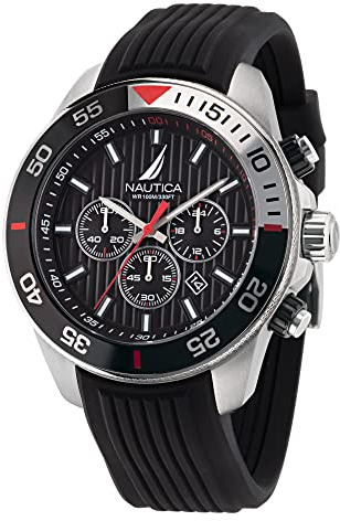 Nautica NAPNOS301 - Reloj cronógrafo Moderno para Hombre, Tono Plateado/Negro/Negro, Correa