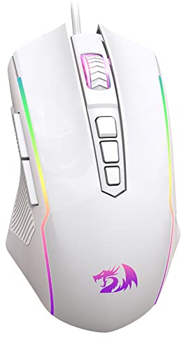 Redragon Gaming Maus, Gaming Mouse mit RGB und Einstellbar 8000 DPI, Maus mit 9 programmierbare Tasten und Feuertaste, RGB Gaming Maus mit ergonomisches Design für MMO/FPS/PC/Windows/Mac, Weiß