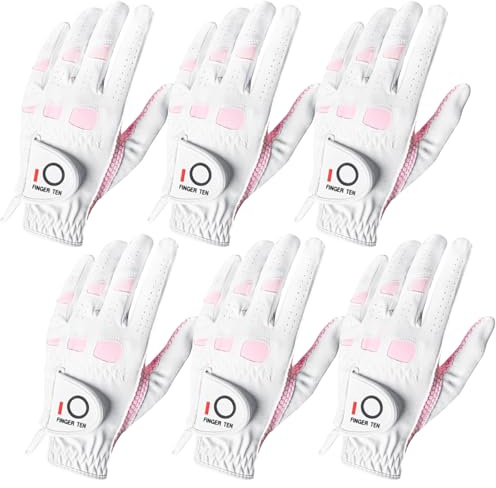 Guanti da golf da donna per mano sinistra destra, confezione da 6, per tutte le condizioni atmosferiche, extra grip sinistro e destro, taglia S, M, L, XL (6 Pack Rosa, Small, Sinistra)