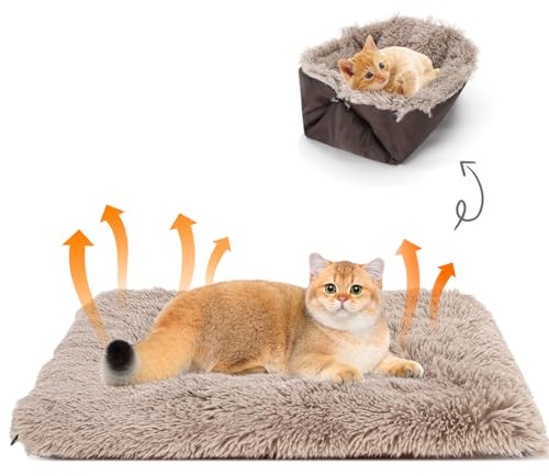 Nobleza Cat Bed, 2 in 1 Pet Beds for Indoor Cats Kittens, Foldable Kitten Nest Cushion, Fluffy Pet Bed Mat for Small Dogs Puppy Kitty 60x50cm Brown