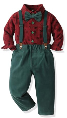 Yoolhamy - Conjunto de 4 Piezas de Playera de Corbata de Lazo y Pantalones de Tirantes para Caballero