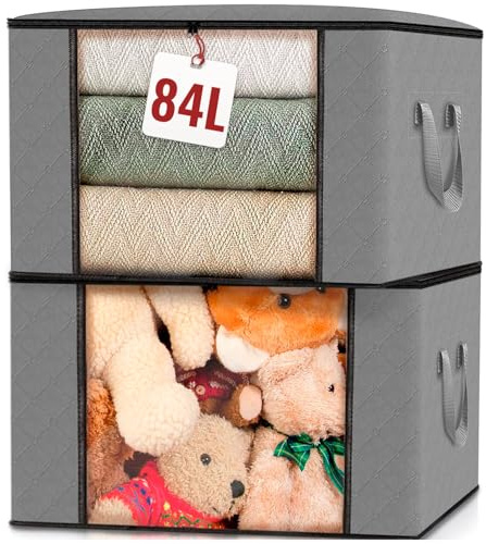 edihome, Cajas Almacenaje Ropa, Bolsas para Guardar Ropa, Organizador Armario, con Asas Reforzadas, Cajas Organizadoras, Fundas de Tela Resistente (Gris claro, Pack de 2)