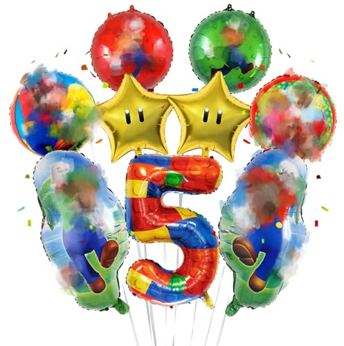 Super Foil Balloons - 9Pcs Bros Happy Birthday Colorful Party Decorations for Girls, Boys, Kids & Baby Showers