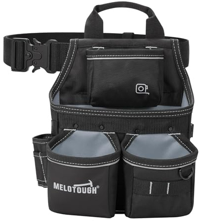 MELOTOUGH Borsa portautensili con cintura, 13 tasche, piccola borsa per attrezzi progettata per falegnami, edilizia, addetti alla manutenzione, cintura regolabile da 5 cm, nero