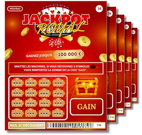 5 Faux Tickets à gratter gagnants | Faux Gains de 50 000€ | Carte à gratter Prank | Farces et attrapes | pour Blague Anniversaire, noël