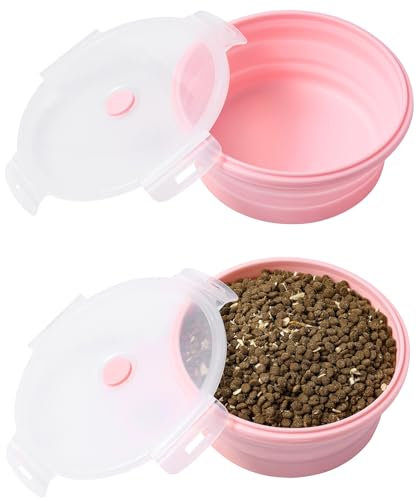 Joyinjojo Cuencos plegables para perros con tapas, paquete de 2 cuencos portátiles de viaje para perros pequeños, medianos y grandes, cuencos de silicona plegables para perros y gatos, cuencos de agua