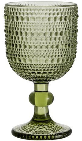 Baroni Home Set de 6 Verres à Pied en Verre Décorés avec des Finitions en Relief de 20 CL, Verres pour Vin et Eau, Lavables au Lave-Vaisselle, 8x8x14,5 cm, Vert