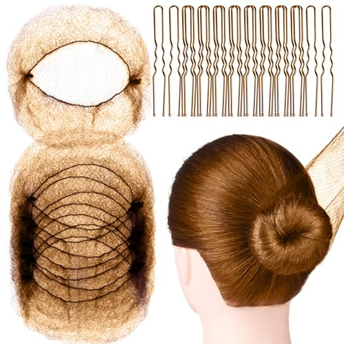 20 Pezzi Retina con 40 Forcine Forma U, Set Chignon per Bambina, Braun