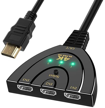 Switch HDMI 4K, Sdoppiatore HDMI 3 in 1 Out, Splitter HD MI Automatico/Manuale, Supporta 4K/3D/UHD/1080P, HD MI Hub Switch per X-box, PS5/4/3, Blu-Ray, Fire-stick, HDTV, App-le TV, Monitor Proiettori