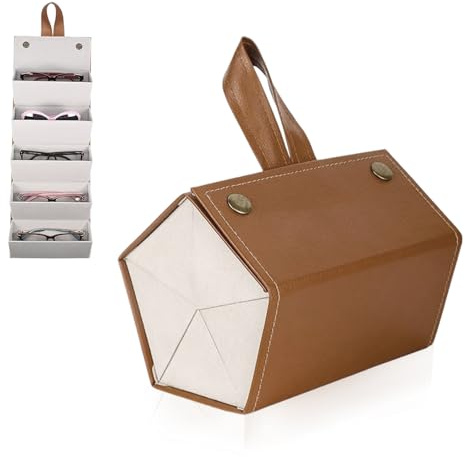 DEANKEJI 5 Compartiments Range Lunettes, 17 × 12,5 × 12 cm Portable Rangement Lunette de Soleil, Portable en Cuir Boite a Lunette, pour Ranger des Lunettes de Soleil et de Petits Objets