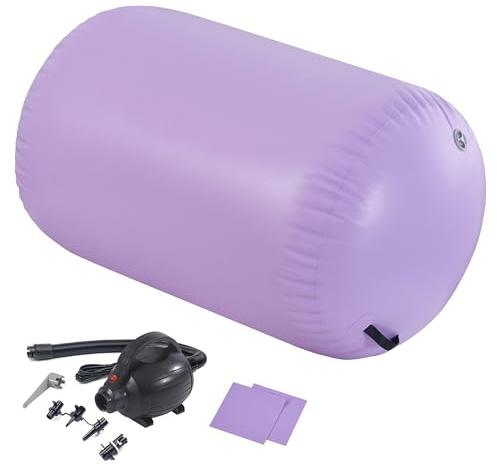 LSLIFE Air Roller Inflatable Gymnastics Tumbling Barrel, Roll Barrel with Air Pump 60/75/90cm Thick 100cm Long Backbend Trainer Handspring Mat for Gymnastics Yoga Training