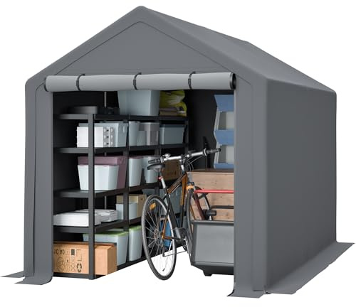 Jaxilyn Garagenzelt Wasserdichtes Lagerzelt mit Rolltor, Robuster Stahlrahmen & UV-beständige Plane, Grau – Ideal für Fahrräder, Gartenmöbel & Mehr (3X 1,9)