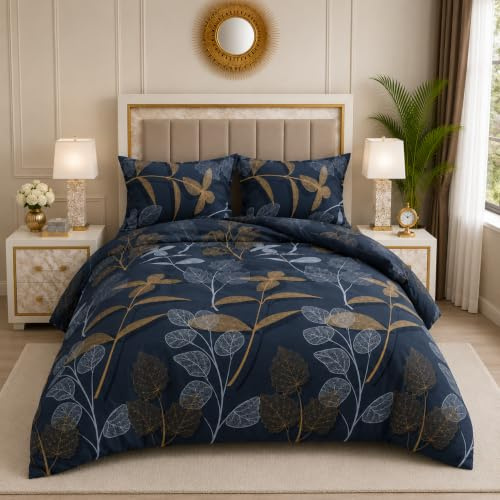Trendy 4 Piece Complete Bedding Set – Soft Microfiber Double Duvet Cover, Fitted Sheet & 2 Pillowcases | Floral Printed, Wrinkle-Free & Lightweight for All Seasons