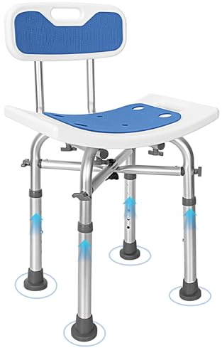 OUUTMEE Chaise de Douche avec Dossier Réglable en Hauteur (6 Niveaux, Capacité de Charge de 136 kg), Installation sans Outil, Sécurité Anti-Dérapante - Siège de Bain pour Douche et Baignoire