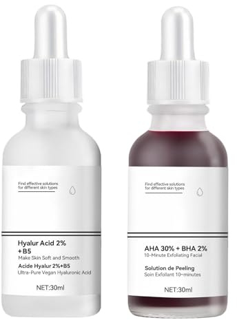Acide Hyaluronique 2% + B5, Sérum Acide Hyaluronique, AHA 30% + BHA 2% Peeling Visage Puissant, Hydratez et Nourrissez en Profondeur, Dites Adieu à la Peau Rugueuse, 2PCS