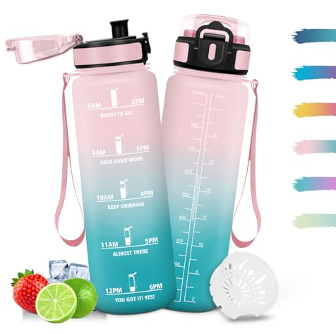 Mulbijeo Borraccia 500ML, A Prova di Perdite, Borracce, Riutilizzabile Borracce Motivazionale, Semplice e Portatile, Borraccia Bambini per Corsa, Bicicletta, Lavoro, Scuola, Water Bottle