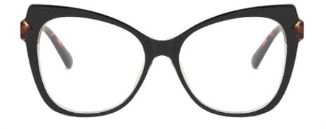 LIXSAZSE Gafas de ojo de gato a la moda TR90, gafas gran tamaño con estampado leopardo, sin maquillaje, lisas Street Snap, Pierna leopardo negro