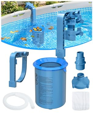 KIrSwp 2026 - Skimmer de piscina sobre el suelo con 3 calcetines de skimmer | Skimmer de superficie de montaje en pared, soporte mejorado - Antiinclinación | Cesta flotante extraíble para piscina