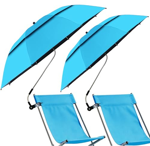 2PCS Sombrilla Playa de Doble Capa con Abrazadera Universal, Paraguas para Silla Ajustable 360°, Protección UV SPF 50+, Paraguas Portátil con Clip para Sillas de Playa, Cochecito y Carrito de Golf