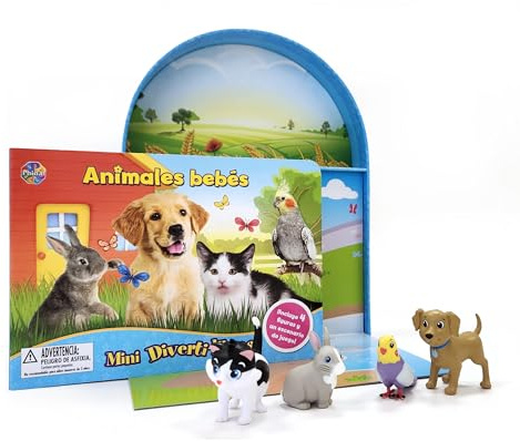 Phidal Animales Bebés Mini Diverti-Libros - Libros de actividades para niños, cuento de 12 páginas, 4 figuras, 1 escenario de juego