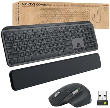 Logitech MX Keys Combo for Business | Gen 2.Conçu pour Les Entreprises. Clavier et Souris sans Fil avec Repose-Poignet, Bluetooth, Logi Bolt, Silencieux, Windows/Mac/Chrome/Linux, AZERTY FR - Gris