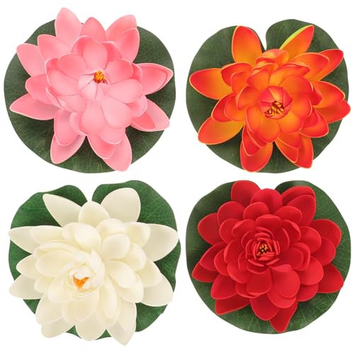 VALICLUD Plastic Lotus Artificial Floating Water Lily Simulation Lotus for Pond Fish Tank-4PCS