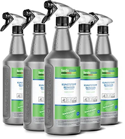 ferdoclean® 5 x 1000 ml Bio Kunststoffreiniger für Fensterrahmen, Gartenmöbel, uvm. | 5L Reiniger für alle Kunststoff Oberflächen | Caravan-Reiniger gegen hartnäckige Verschmutzungen