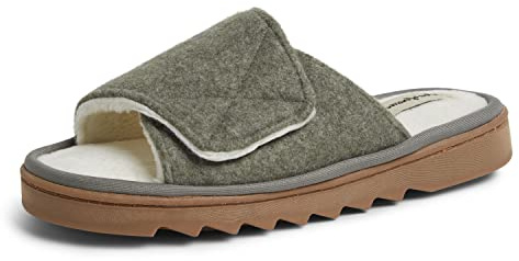 Dearfoams womens Norma Adjustable Wool Slide Slipper, Moss, Medium US