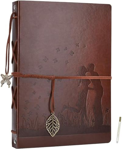 AIOR Fotoalbum Selbstklebend Einkleben, Groß Leder Scrapbook Fotoalben zum Selbstgestalten 60 Weiß Seiten, Vintage Fotobuch für Hochzeit Geburtstag Jahrestag (Kuss)