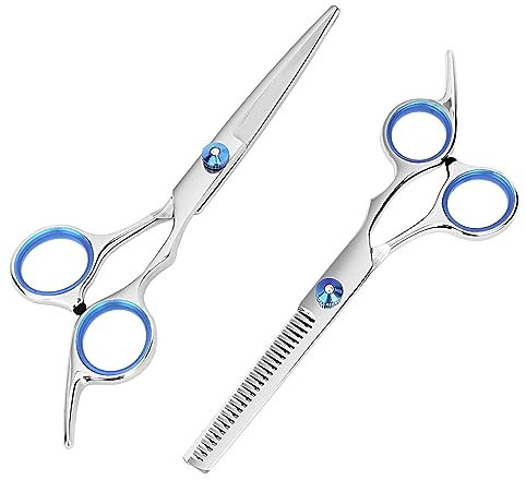 Haarschnittschere und dünnende Schere, 6.5in professionelle Edelstahl-Friseurschere mit scharfen Klingen, ergonomische Friseurschere für Männer Frauen Kinder und Haustiere Haar
