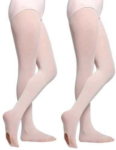 MANZI 2 Paar Ballettstrumpfhose mädchen mit Loch Durchscheinend Tanzstrumpfhosen für Mädchen 40 Denier Kinder Strumpfhosen für 11-13 Jahre Gr.135-150,L,Ballett Rosa