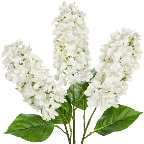 Briful 24.8 Artificial Hydrangea Flowers Real Touch Panicled Hydrangea Stems, 3PCS White Artificial Flowers Faux Cone Hydrangeas for Tall Vase, Home Décor, Floral Arrangements