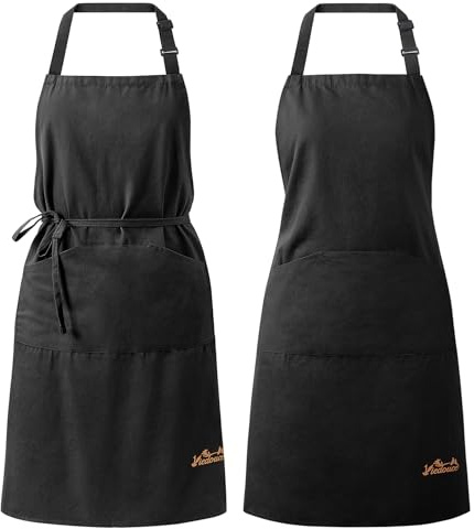 Viedouce 2 Pack Tabliers de Cuisine,Coton Tablier avec Poches pour Homme Femme,Réglable Tabliers pour Barbecue Jardin,Café,Tablier Pour Chef,Boulanger,Serveurs,Serveuse,noir