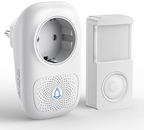 Sonnette sans Fil Exterieur Etanche, JeaTone Sonnette sans Fil de Porte IP55 Étanche Carillon Electronique, Sonnette de Porte avec Fonction de Charge,150M,58 Mélodies,4 Niveaux de Volume,Lumière LED