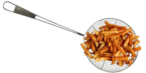 Chabrias Ltd 7.9/20cm Stainless Steel Strainer Skimmer Ladle with Ergonomic Handle Wire Skimmer Spoon with Spider Mesh Filter for Kitchen Frying Food, Pasta, Spaghetti, Noodle – Heavy Duty