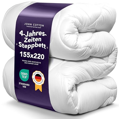 John Cotton 4 Jahreszeiten Bettdecke 155x220 cm – Praktisch alle Jahreszeiten Bettdecken für Allergiker | Oeko-Test Zertifiziert Steppdecke | Atmungsaktive Decke, Oberbett 155x220cm