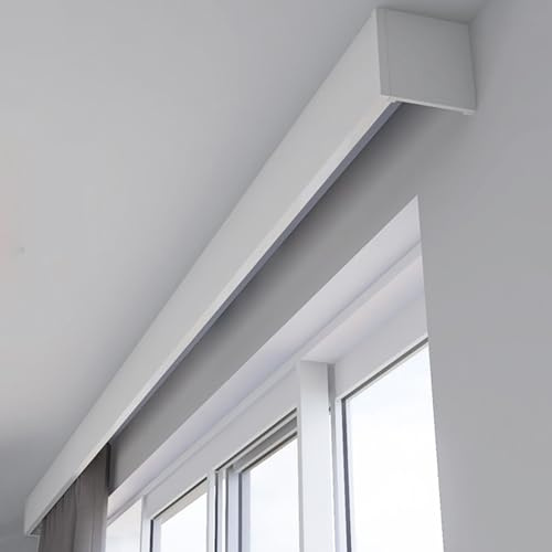 Sistema de riel de cortina oculto para ventanas, cortina, suspensión transversal, con cenefa decorativa, montaje en pared