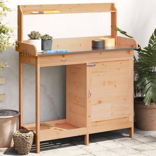 Panca da giardino da esterno con armadietto in legno massello di abete da giardinaggio tavolo da giardino durevole per piantare e nizzare marrone 110,5 x 45 x 124,5 cm