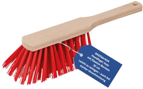 BADfabrik24 Handfeger Holz 32 cm – naturbelassen, mit weichen Elaston-Borsten, ideal für Innen & Außen