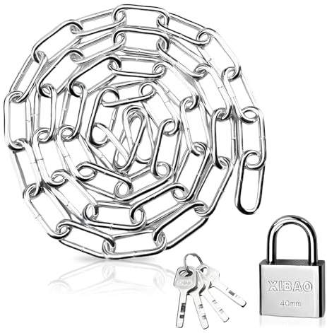 7MMx80CM Heavy Duty Padlock and Chain, 304 Stainless Steel Chain Link High Security Chains Metal Gate Chains Bike Chains Lock for Motorbike Bicycle Scooter, Outdoor Anti-Theft Security with 4 Keys