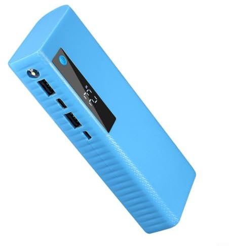Solderless 21700 - Funda para 5 celdas, cabeza plana, con puerto USB, pantalla de alimentación y protección inversa para banco de energía, color negro (azul)