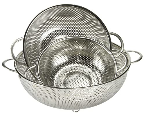 Chef Craft Quick Drain Microperforated Colander Set, 1.5 Quart, 2.5 Quart, and 5 Quart 3 Piece Set, Stainless Steel