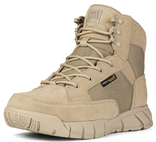 FREE SOLDIER Tattico da Uomo Stivali da 6 Leggeri Stivali Traspiranti Leggeri Estivi con Tessuto Sottile e Resistente (Abbronzatura 45 EU)