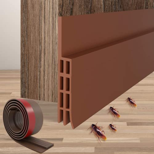Calfeutrer Bas de Porte,Bas de Porte Isolant,Adhésif Imperméable à l'eau Isolement du Bruit du Passage d'air Anti Souris Cafard,101 cm x 4,8 cm,Marron