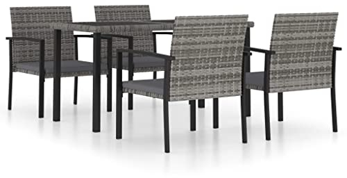 vidaXL Juego de Comedor para Jardín 5 Piezas Terraza Exterior Hogar Muebles Cocina Silla Mesa Asiento Suave con Respaldo Ratán Sintético Gris